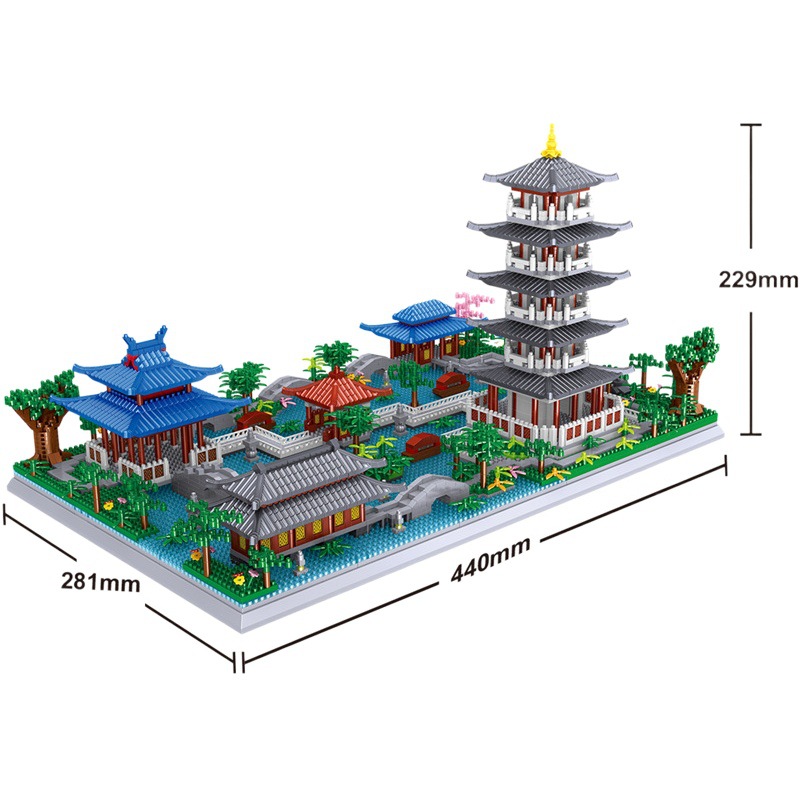Lezhi 9909 Hangzhou West Lake modelo de construcción de estilo chino micro diamante bloques de construcción de partículas de alta dificultad nacional moda juguetes ensamblados