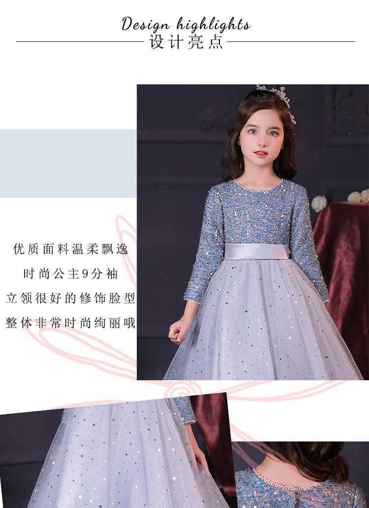 Mädchenkleid Langarm Blumenkind Prinzessin Kleid Kinder Host Klavierkleid High-End-Geburtstagsabendkleid Frühling Sommer – Detail 5
