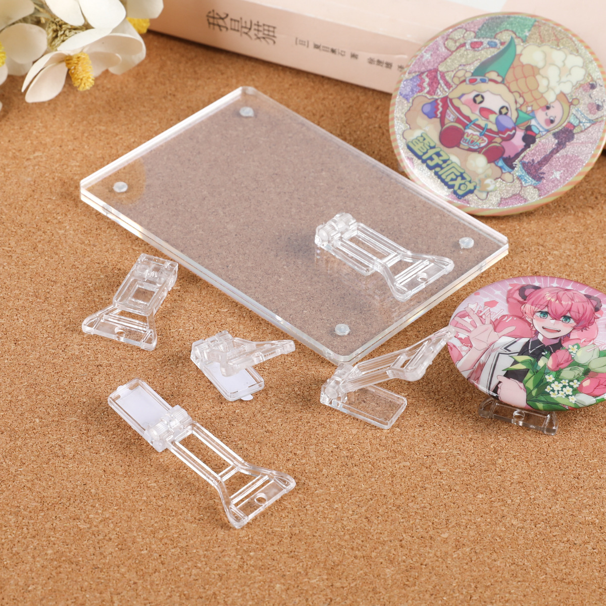 Acrílico transparente barra de soporte de exhibición de estaño insignia base de almacenamiento de grano con pin teléfono móvil