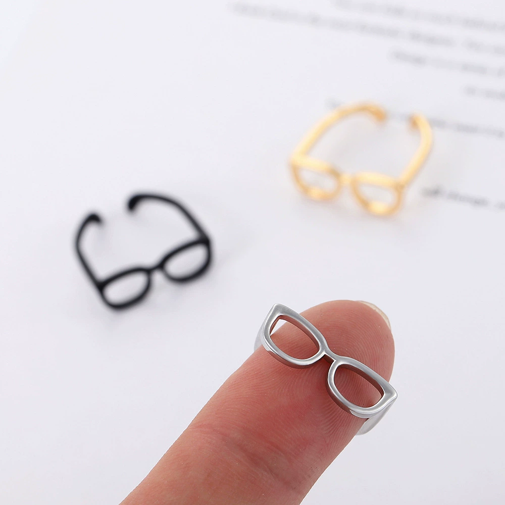 Ring — Small Design 'Glasses' Adjustable Finger Ring, Japanese‑Korean Minimalist Style, Gold/White/Black