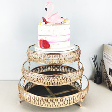 歐式婚慶道具鐵藝蛋糕架家居裝飾品金屬托盤派對甜品擺件鏡面托盤