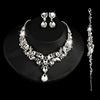 Necklace for bride, set, zirconium, short crystal, 3 piece set, with gem