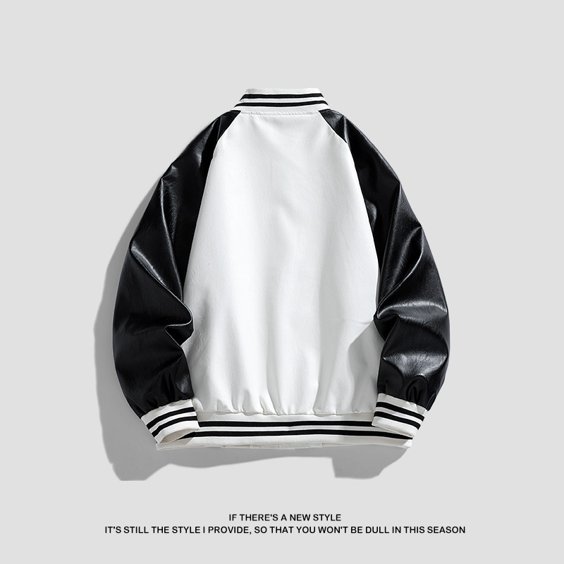 Transfronterizos grandes chaquetas de moda de marca de moda de cuello vertical ocio comercio exterior primavera y otoño nuevo tipo suelto chaqueta de cuero de locomotora de hombre