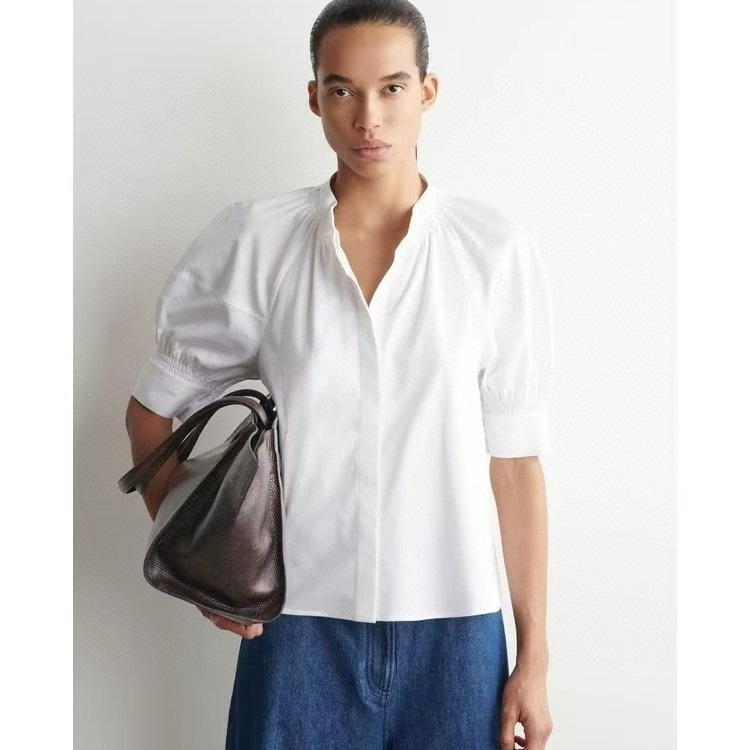 Cos Style Women's Clothing Mall Same Style 2026 Summer New Standard Fit Casual Simple Puff Sleeve Shirt White