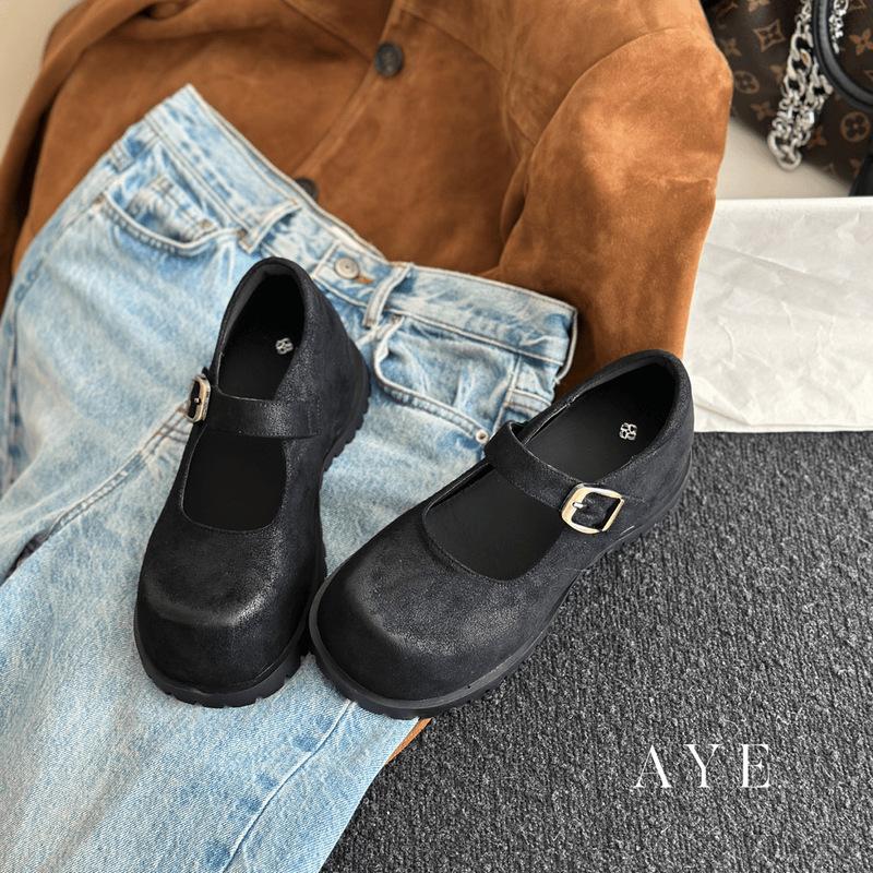 【AYE】25SS做旧擦色小马蹄厚底增高玛丽珍｜内增高6公分时尚女靴|undefined