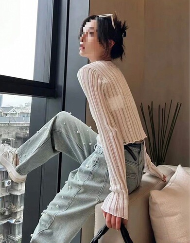 3357 Women's Spring and Summer 2025 Design Sensory Fitted Sun Protection Short Sleeve Knit Top with Hollowed-out Design