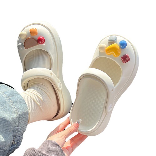  Cute Poop Cartoon Head Hole Slippers Women Summer Outdoor Wear Half Slippers Mary Jane Sweet Sandals 