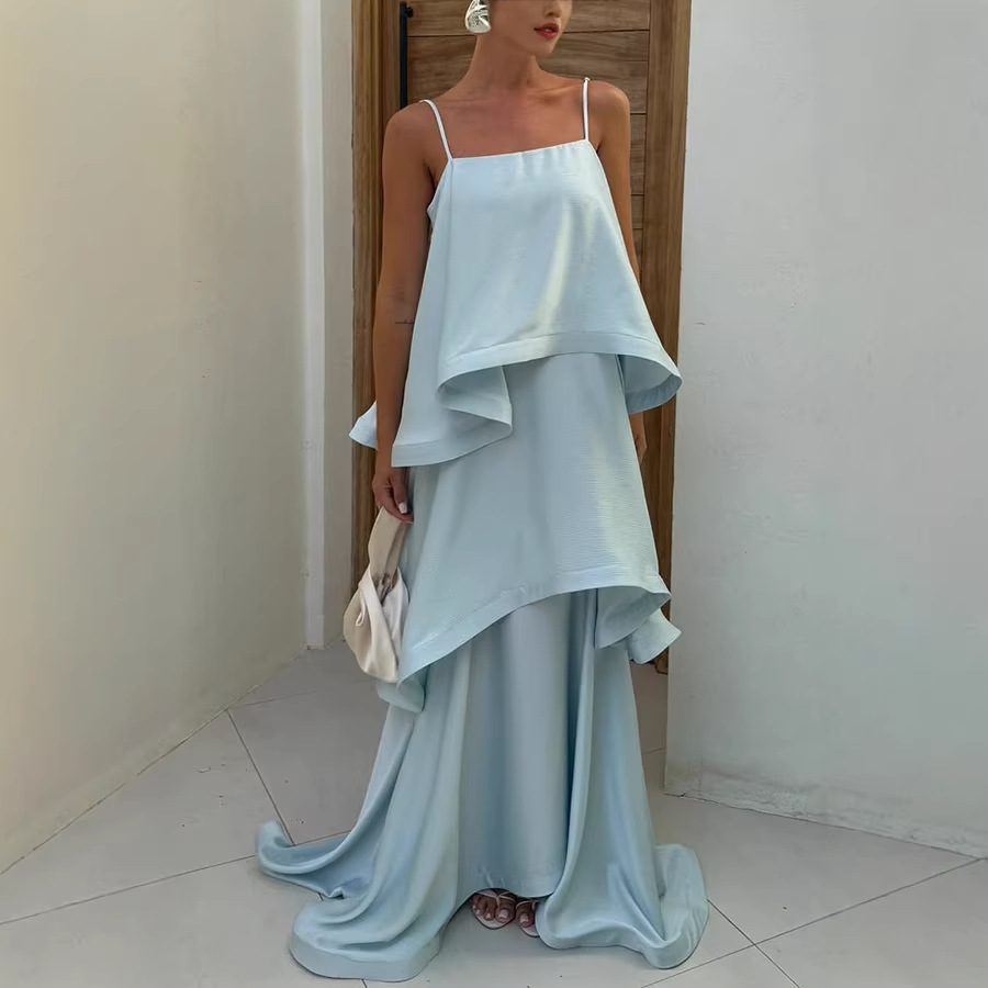 Robe-débardeur en satin pour femme, plusieurs couches, style décontracté et ample, nouveauté printemps-été_voghion.com