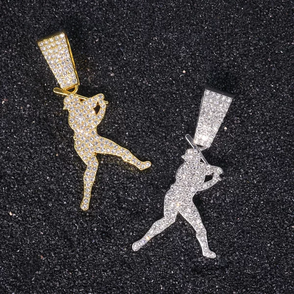 Trendy European and American Men's Cool Baseball Full Diamond Pendant Hip-Hop Street Dance Rap Outfit Cuban Chain Alloy Pendant