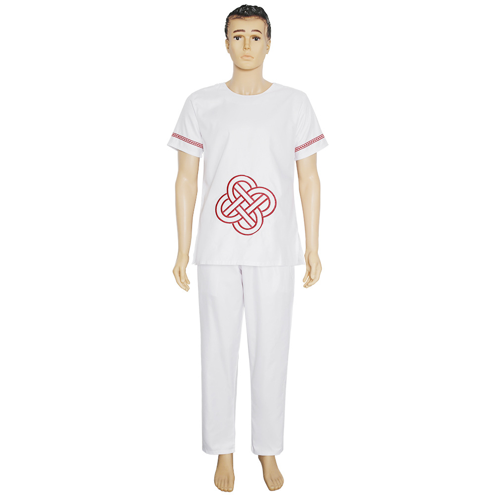 Round neck embroidered fashionable plus size men's short sleeved+long pants two-piece set_voghion.com