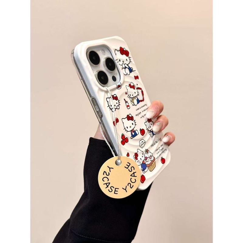 波状磁気ケース・漫画かわいい水玉模様のキティ携帯電話ケース iPhone16promax Apple 15 に適しています|undefined