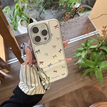 韩风镜面彩色蝴蝶结链条适用iphone17Promax苹果16手机壳15电镀14