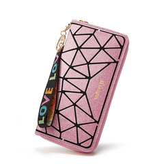 新款零錢包硬幣包女式三折手拎包時尚拉鏈手機包長款菱格卡包Y196