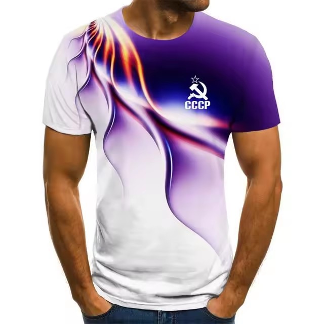 Colorido halo 3D impresión digital spot 2024 moda casual suelto cuello redondo manga corta transpirable camiseta para hombre