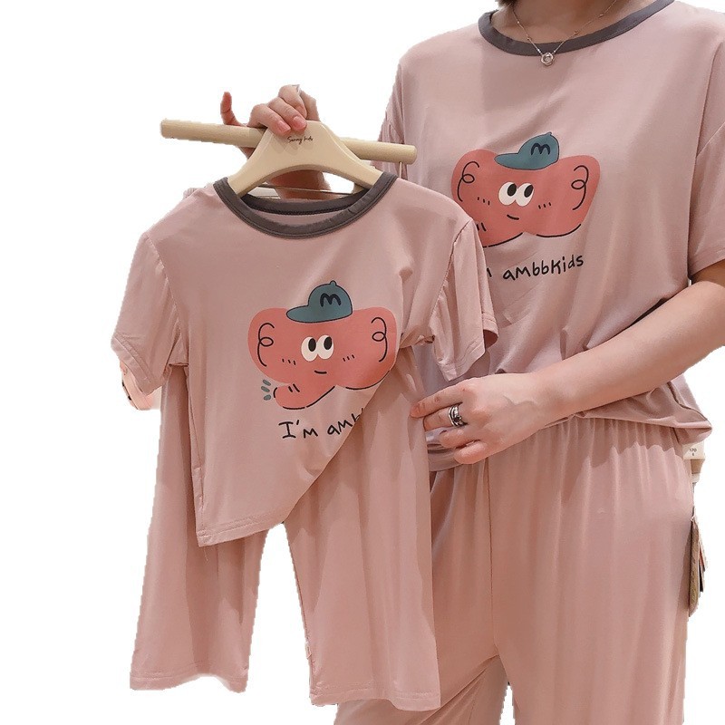 【7a抗菌】優可糸親子の怠惰なゆったりとした氷感の子供モーデールの家庭服パジャマセット|undefined