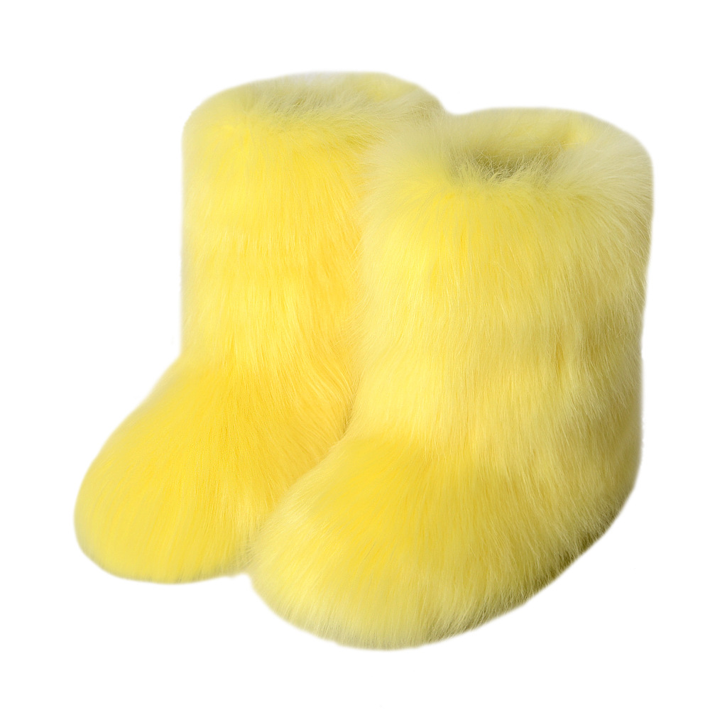 Cruz-frontera europea y americana plana de alta-superior caliente invierno botas de piel profunda boca punta redonda media-pantorrilla imitación Fox piel botas de nieve para mujeres