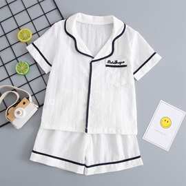 儿童春夏季纯棉短袖短裤睡衣套男童女童全棉纱布家居服小童中大童
