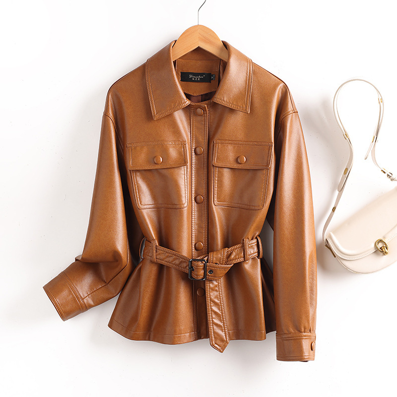 Genuine Leather Jacket Women's Short Style 2025 New Spring & Fall Goatskin Jacket Bubble Leather Motorcycle Jacket Song Jia Same Style