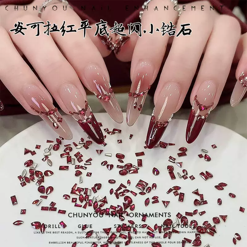Анкора красный с перевернутым краем циркон мини-труба смешанный новый год красный плоский бриллиант бриллиант для ногтей ювелирные изделия оптом