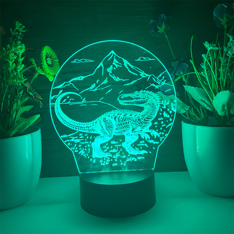 Regalo de dibujos animados creativo base redonda dinosaurio LED Navidad creativa luz nocturna 3D luz estéreo luz LED pequeña lámpara de mesa