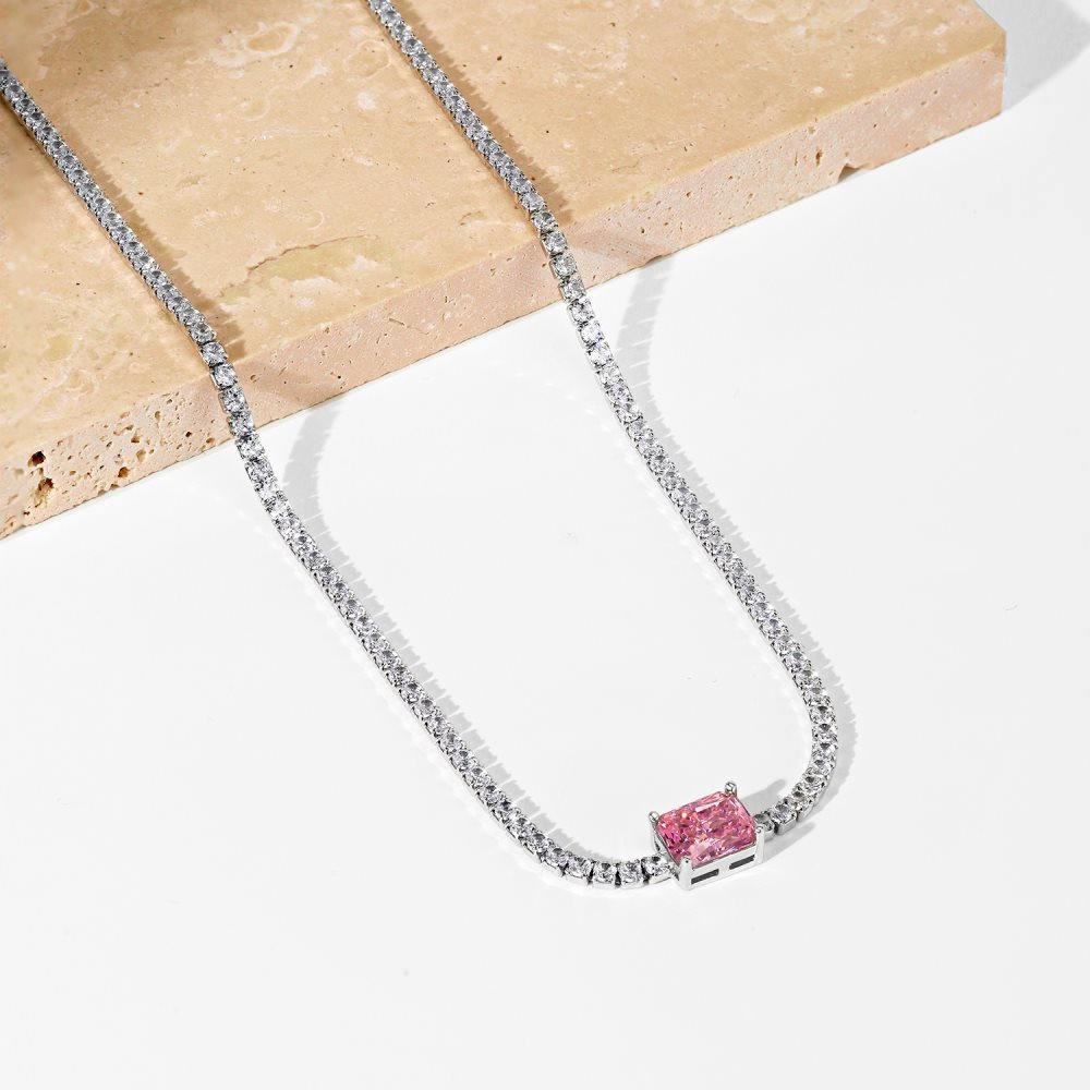 15g Weight Zircon, High Carbon Diamond Inlay Material Necklace Classification 925 sterling silver Chain Material 1 Piece Quantity Holiday, Tea Party Occasion 925 Sterling Silver Material Heart Shape, Rectangle Pattern Women's Gender Inlay Design Simple Style, Shiny Style 925 Sterling Silver Zircon High Carbon Diamond Inlay Heart Shape Rectangle Necklace 22