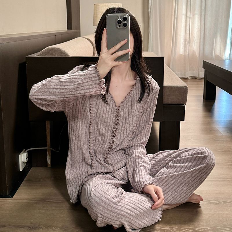 彩棉睡衣女2025新款春秋季甜美休闲长袖长裤宽松可外穿家居服套装|undefined