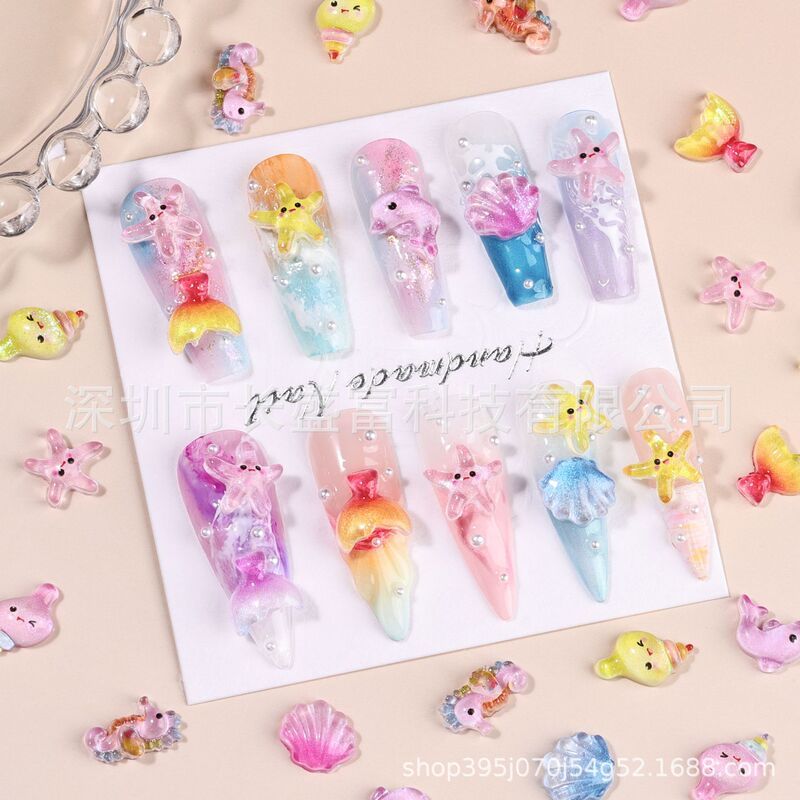 Cross-Border Luminous Cartoon Nail Art Accessories Fine Glitter Dolphin Fish Tail Starfish Shell Cute Marine Life Resin Accessories Cross-Border Luminous Cartoon Nail Art Accessories Fine Glitter Dolphin Fish Tail Starfish Shell Cute Marine Life Resin Accessories