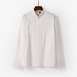 Summer Chinese Style Hanfu Men's Oblique Lapel Top Loose Breathable Tang Suit Retro Layman's Clothing Zen Tea Suit Thin Robe