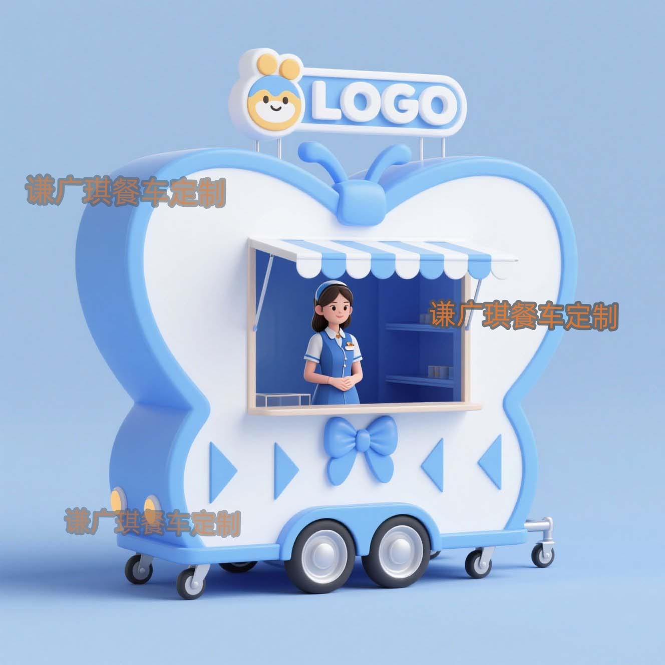 卡通儿童游乐园售货亭 金属移动餐车 户外主题流动餐车移动商铺房