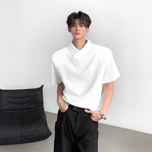 美式潮牌堆叠高领短袖t恤男2025夏季新款潮流宽松体恤百搭半袖男