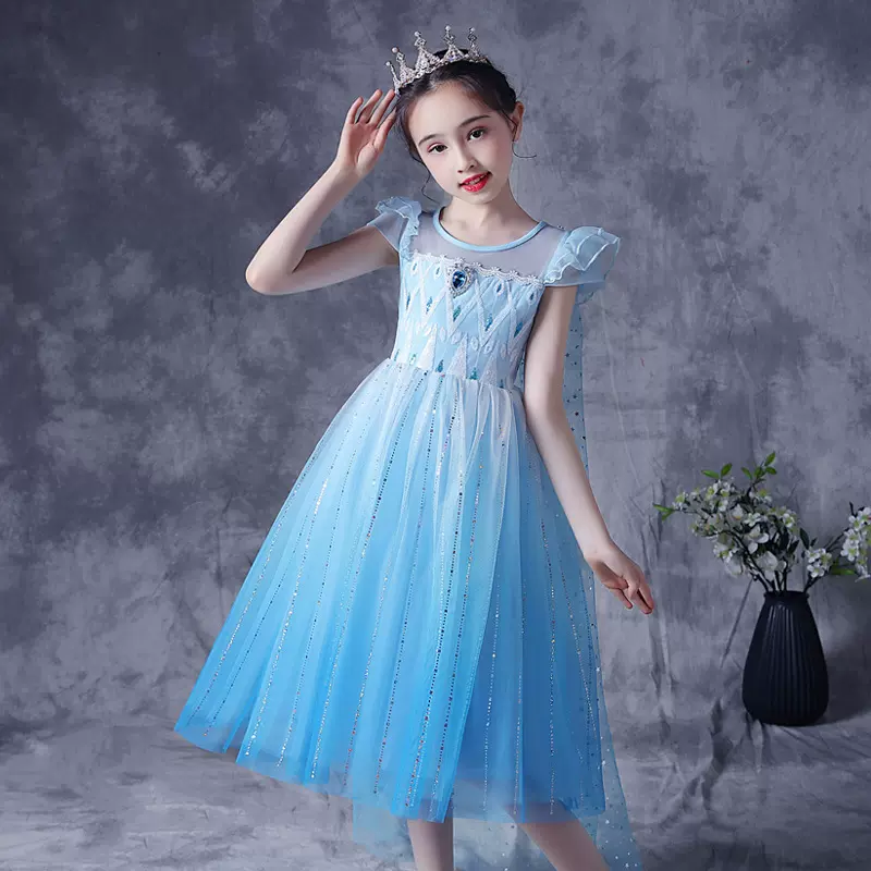 爱莎公主裙夏季新款冰雪奇缘连衣裙女童六一儿童节演出礼服
