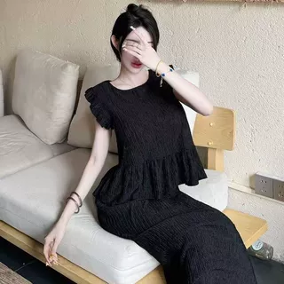 求职季夏季半身裙两件套法式时尚新款拼接洋气宽松褶皱套装二件套