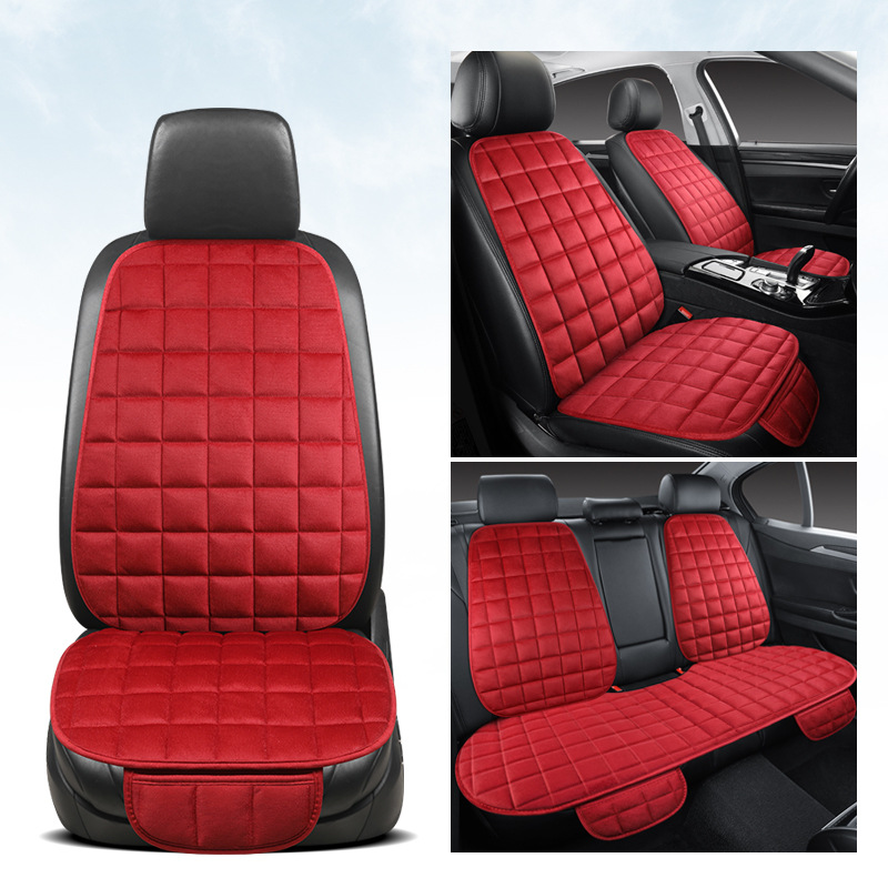Red quilted car rear seat cushion, universal for all seasons, non-slip, full-cover seat cushion three-piece set