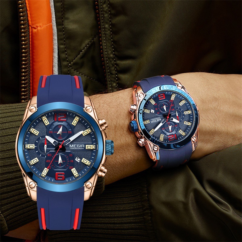 美格尔megir男士手表 潮牌多功能计时防水大表盘石英运动手表2063