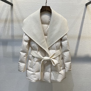 High-End Lightweight down Jacket for Women 2025 New Winter Korean Style Cashmere Coat Spliced with Goose down Slimming Outerwear for Women