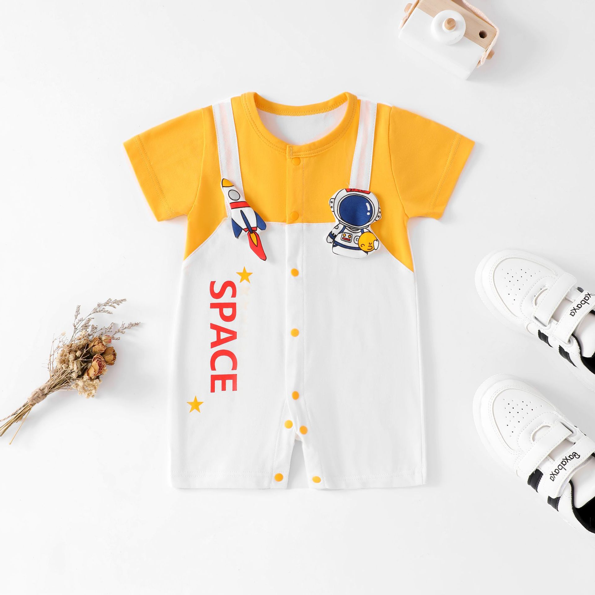 Baby Short-sleeved jumpsuit Summer Pure Cotton Thin Internet-popular Newborn Baby Cartoon Out-of-town Clothes Climbing Clothes Summer Clothes