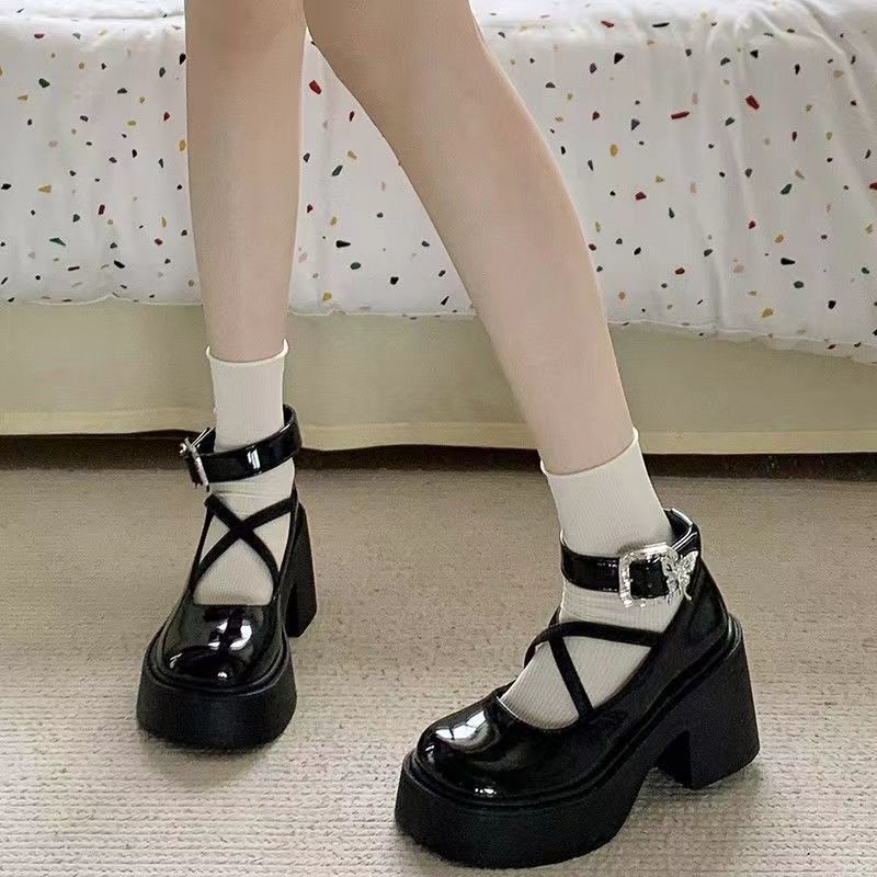 Black retro summer shoes English style platform