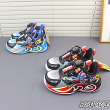 2025秋季二棉新款皮面儿童鞋跑鞋带灯小男孩可爱卡通轻便运动鞋