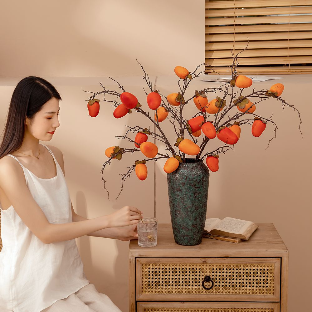 廠家仿真水果柿子仿真花假花綠植物批發婚慶裝飾品INS跨境MW10892
