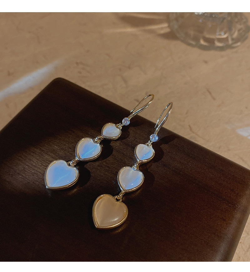 Fashion Heart Shape Copper Plating Inlay Opal Zircon Drop Earrings 1 Pair