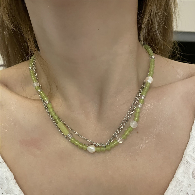 Wholesale Jewelry Baroque Green Cystal Beaded Multi-layer Necklace Nihaojewelry display picture 4