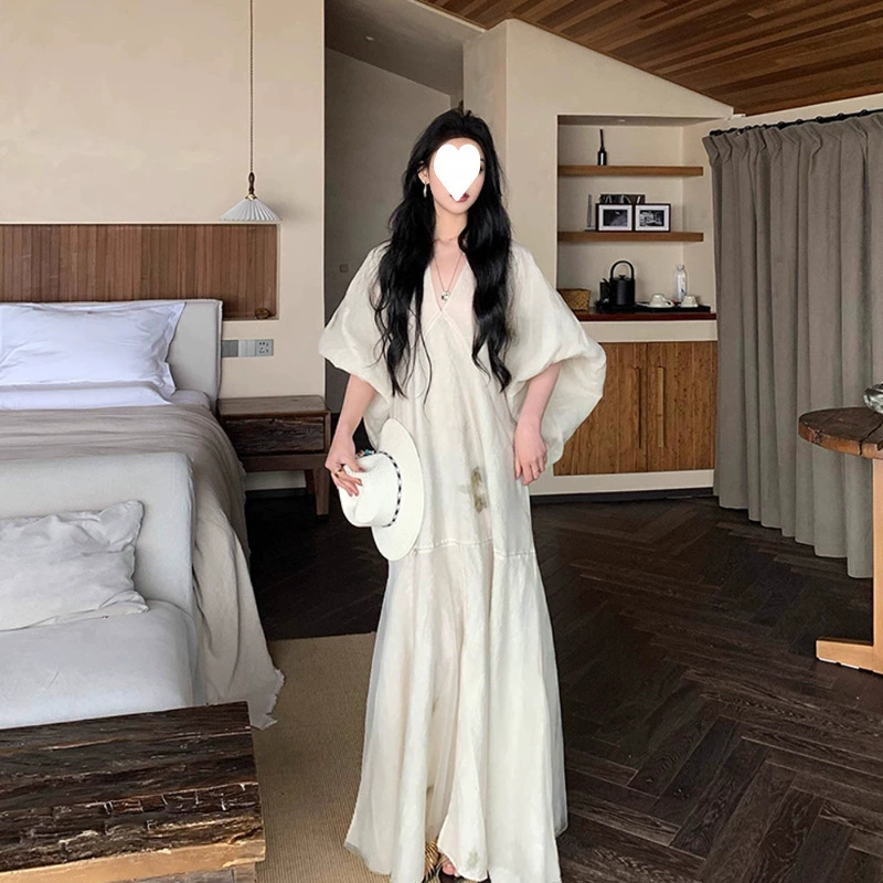 Летнее платье с длинным рукавом для отдыха на море, женское, лето 2025, новинка, китайский стиль, национальный дизайн, длинная элегантная юбка