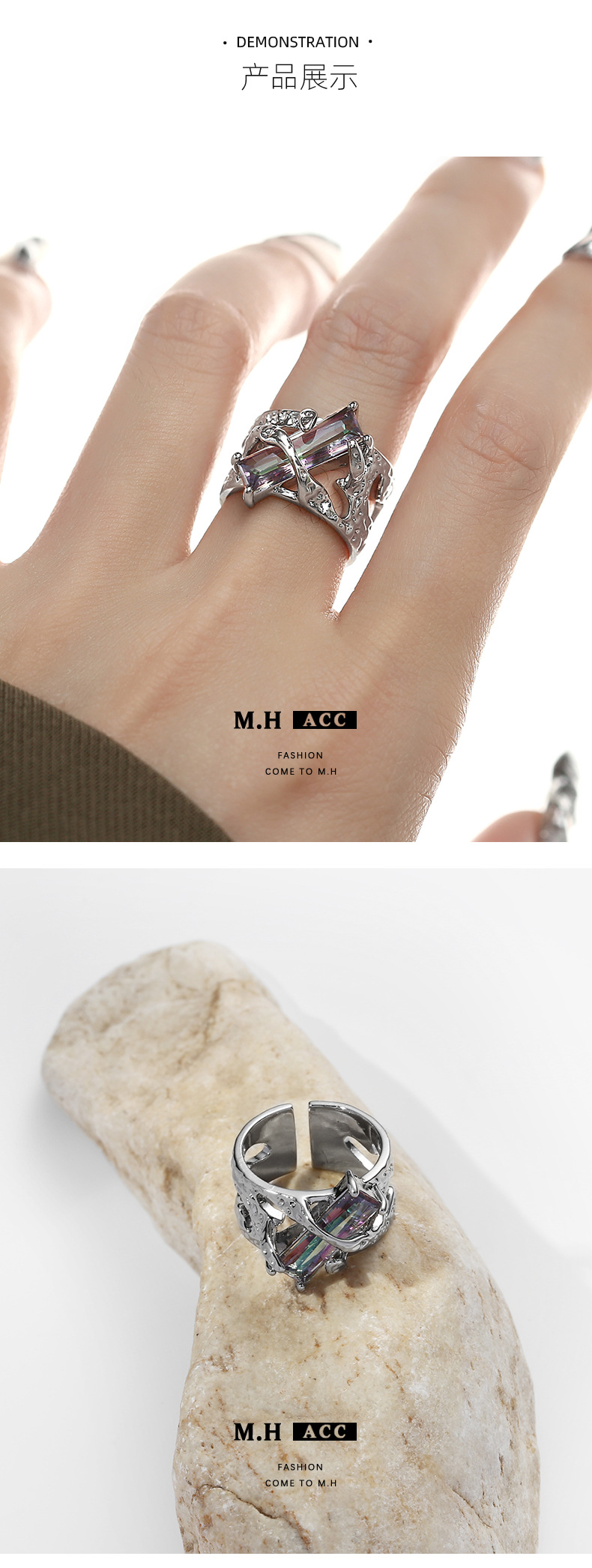 Original zircon open couple rings, popular on Instagram, cool and niche design, high-end and cold style couple rings pic 5