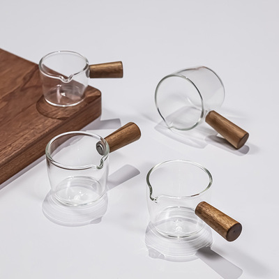 Glass Cup milk Wooden handle Cup milk coffee Milk Cup steak honey tableware Mini Korean Seasoning