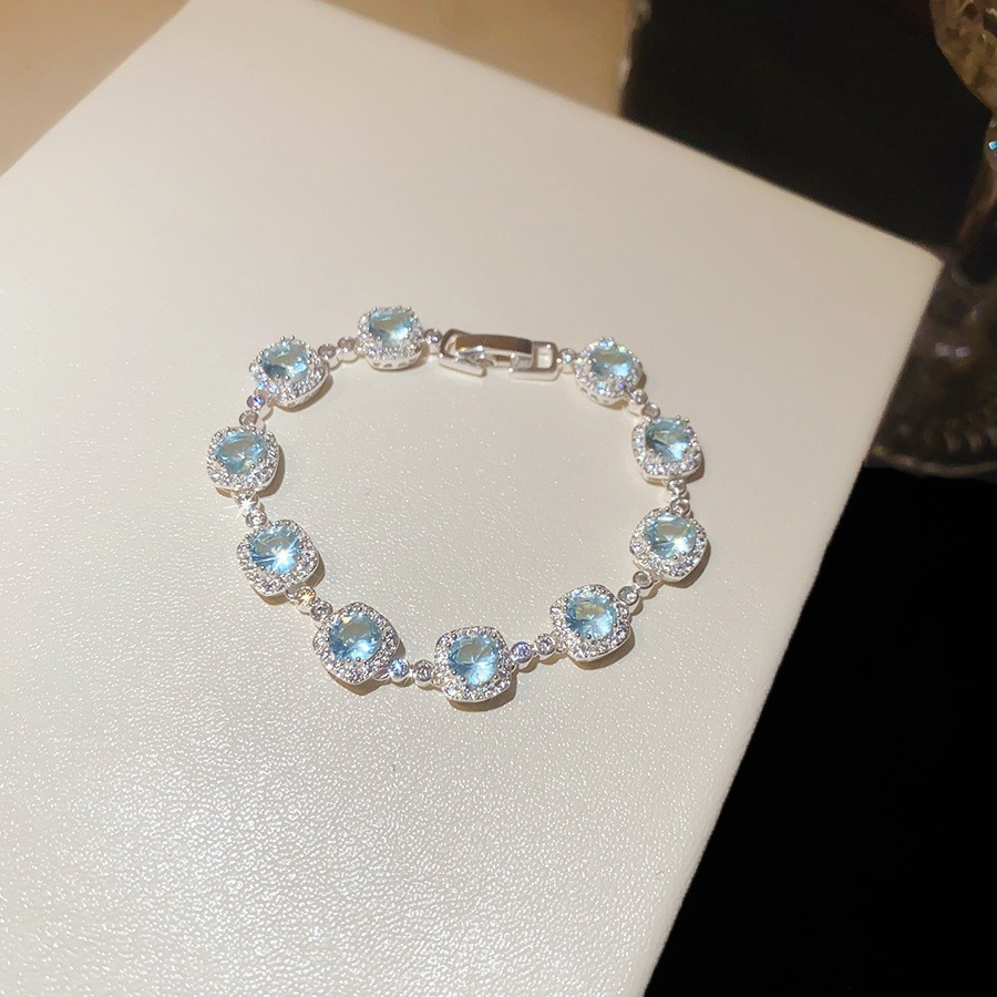 Pulsera de lazo ovalado de circón azul marino, exquisita pulsera ligera y de lujo de alta gama, pulsera de diseño de nicho