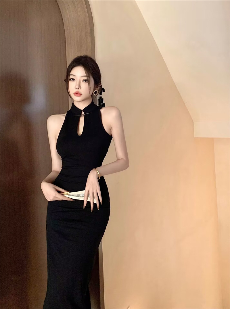 하이 엔드 섹시 개선 치삼 저녁 원피스 여성 초봄 및 여름 왕실 자매 신중국 복고풍 고삐 원피스