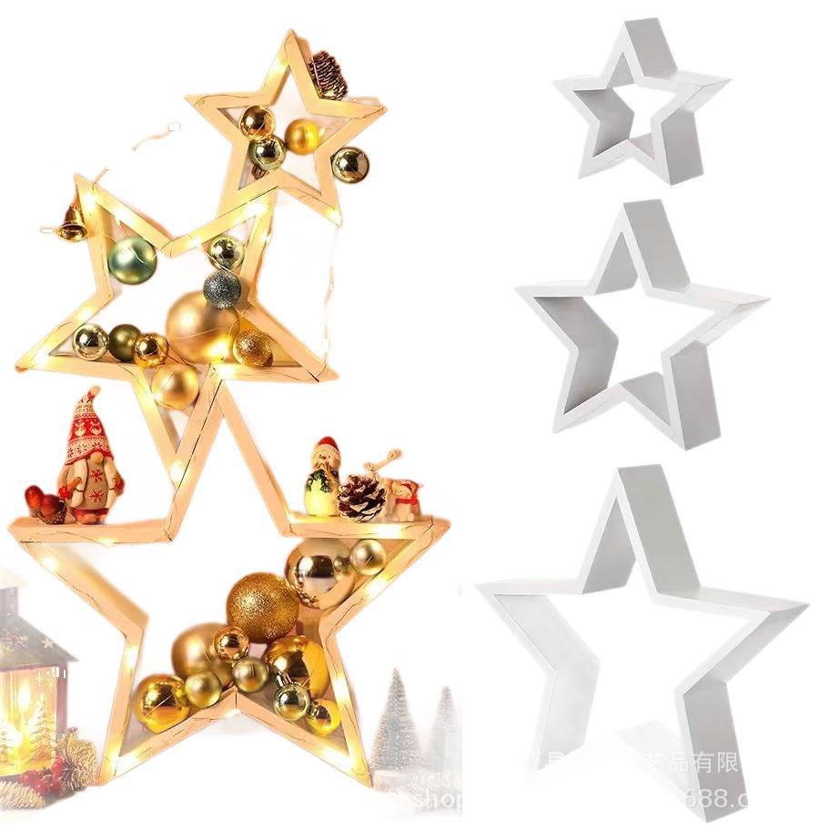 Estrella de cinco puntas de madera transfronteriza Adornos navideños de 3 piezas Adornos de estrellas Artesanía de madera para el hogar Estante decorativo de estrellas