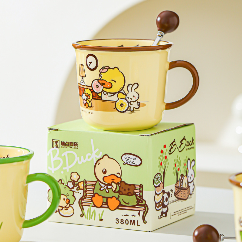 Genuine B.DUCK Little Yellow Duck Taza de cerámica de marca compartida Taza de agua de dibujos animados de red roja Taza linda taza de leche de desayuno