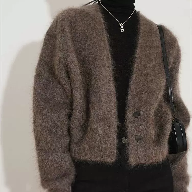 法式复古仿水貂绒针织衫毛衣女开衫外搭初春质感气质外套上衣