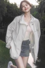 超好看灰色防晒衣女2024新款夏季宽松百搭薄款连帽户外防晒服外套